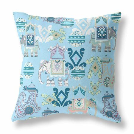 PALACEDESIGNS 16 in. Sky Blue Tribal Indoor & Outdoor Zip Throw Pillow Sky Blue & White PA3664122